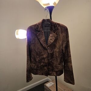 Elegant Brown Velvet Blazer with Studded Details. P2P 17 Length 24. Stunning!!